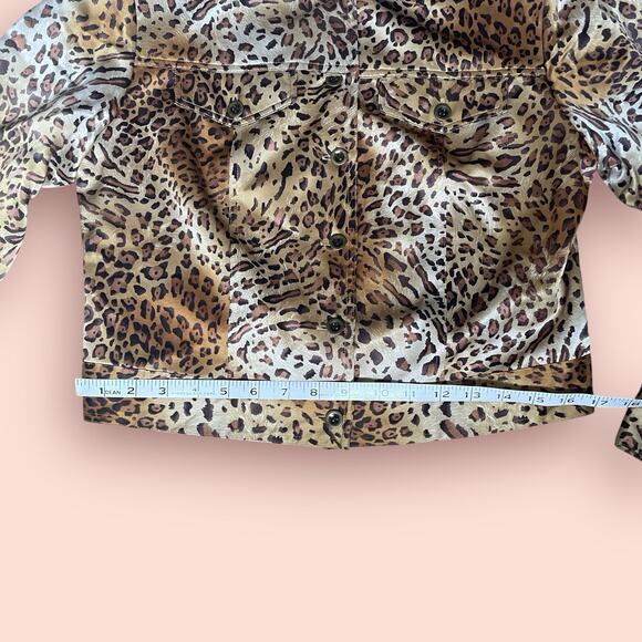 SILK Vtg 90s Y2K Maggie London Leopard Crop Jacket Top Brown Black Womens 4 S 2 - Picture 10 of 16